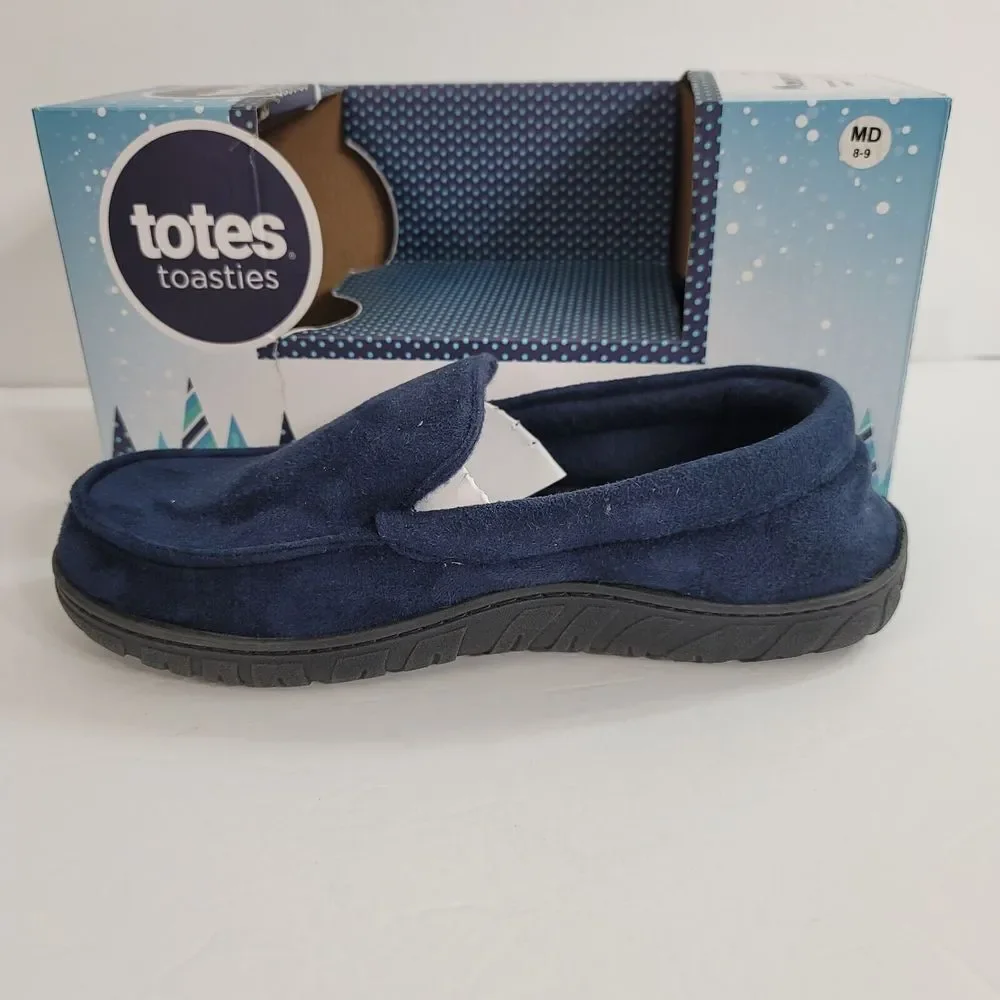 Totes Loafer Slippers Mens Medium 8-9 Faux‎ Suede Slip On Navy Blue $44 NEW